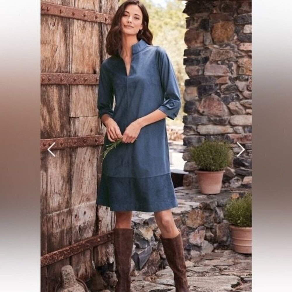 Soft Surroundings Size Large  Rani Faux Suede Blue 3/4 Sleeve